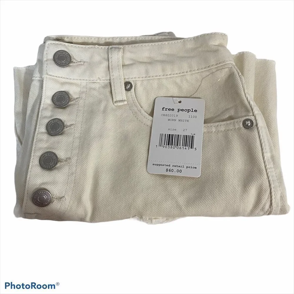 NWT Free People Distressed White Denim Mini Skirt size 8 29